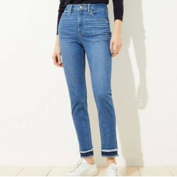 LOFT Double Tiered Raw Hem Curvy Skinny Jeans - Picture 1 of 9